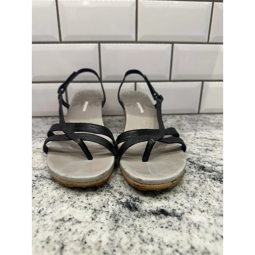 Patagonia Black‎ Leather Wedge Sandals Strappy Thong Adjustable Women's Size 8.5